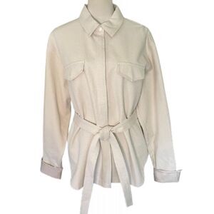 L'Academie Los Angeles Cream Button-Front Overshirt Jacket Snap Front Large